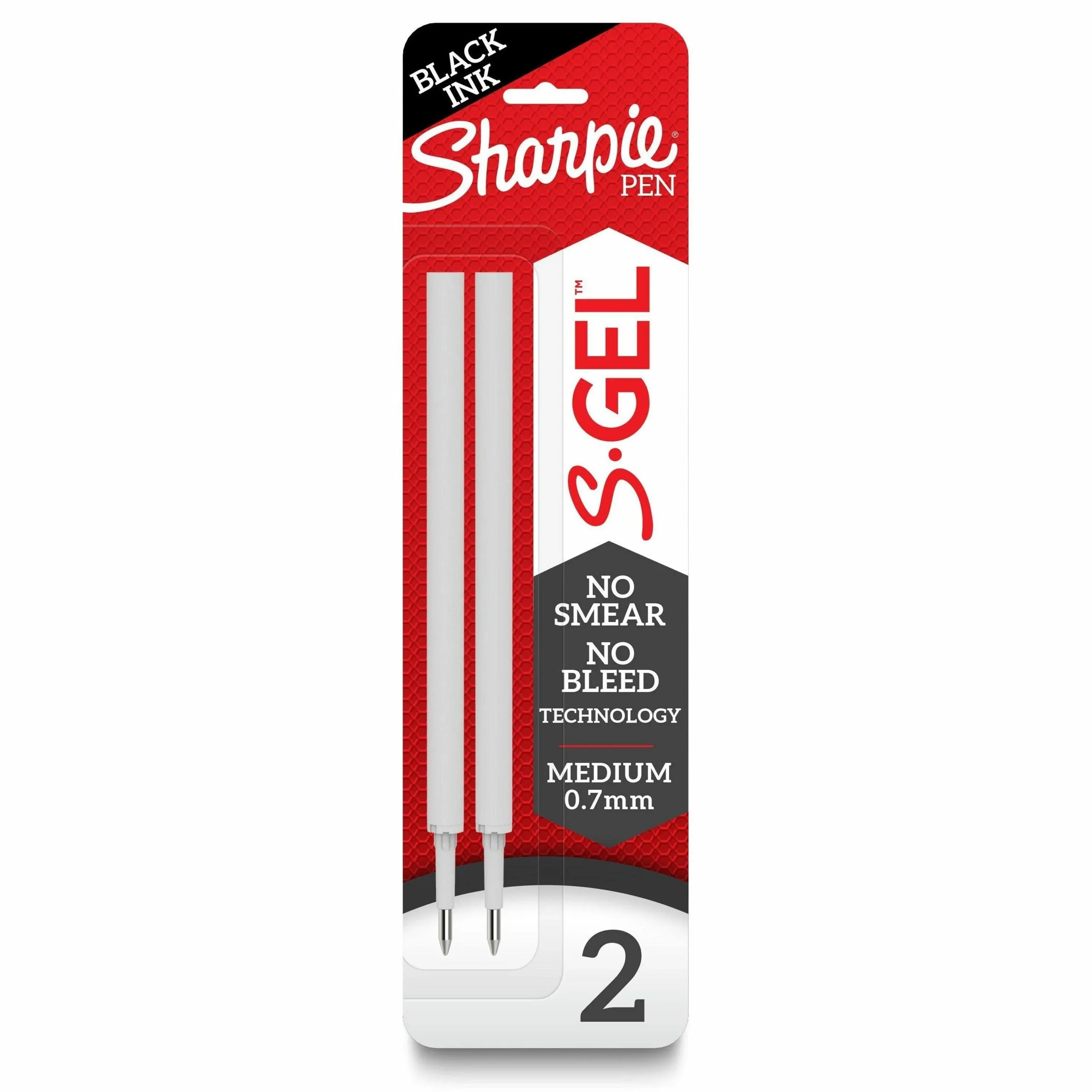 Sharpie S-Gel 0.7 mm Pen Refills, Medium 0.7 mm Bullet Tip, Black Ink, 2/Pack