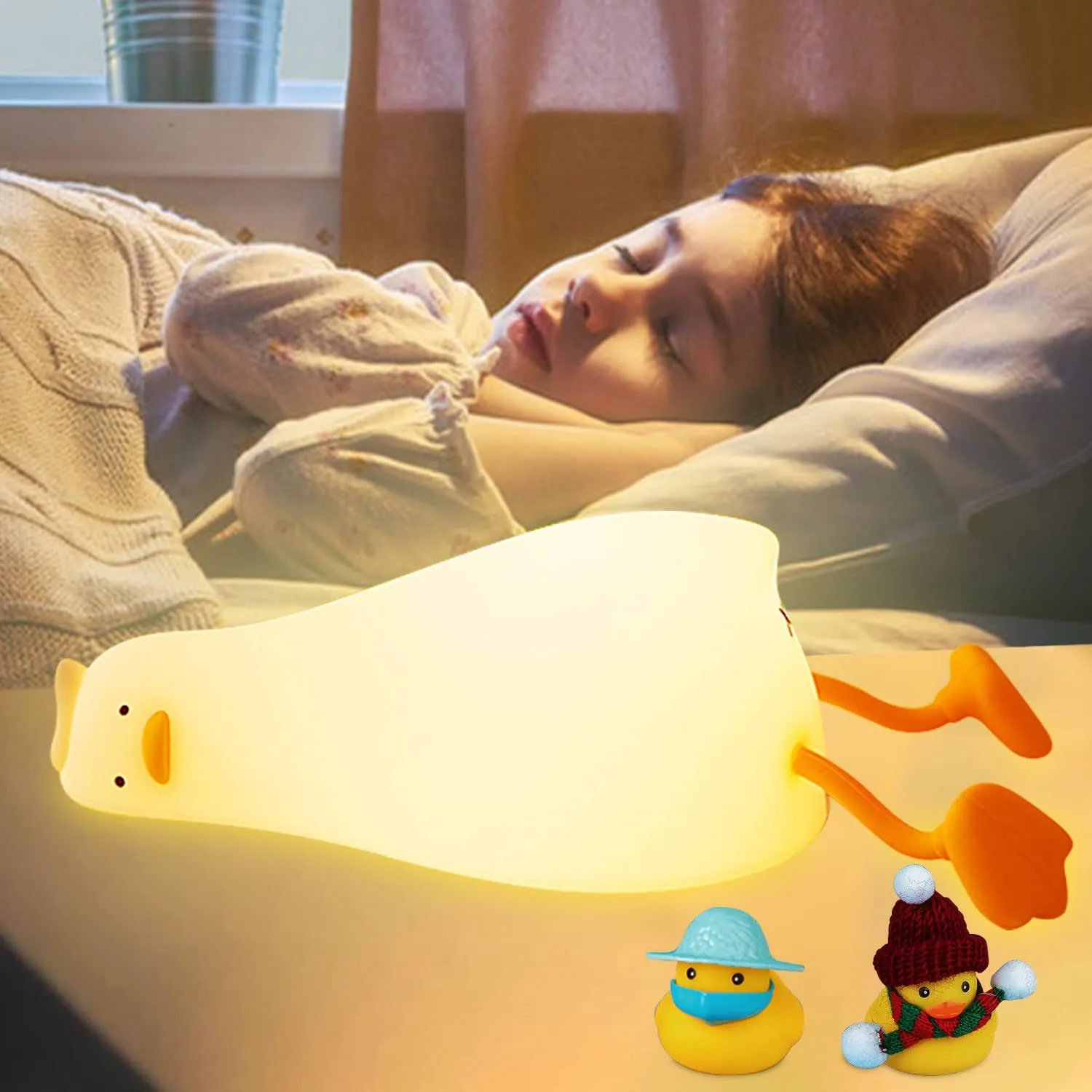 DREAMING MY DREAM Cute Duck Lamp, Fun Lying Flat Duck Night Light,LED Squishy Animal Novelty Lamp,Light up Duck for Kids Great Gift,3 Level Dimmable Nursery Nightlight Rechargeable Touch Lamp