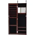 Costway Wall Door Mounted Mirrored Jewelry Cabinet Storage Organizer - Brown