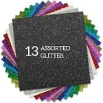 FANSGUAR HTV Glitter Heat Transfer Vinyl 12"x12" Bundle 15 Sheets Iron on for DIY Design Shirts Gifts (Assorted 15 Colors)