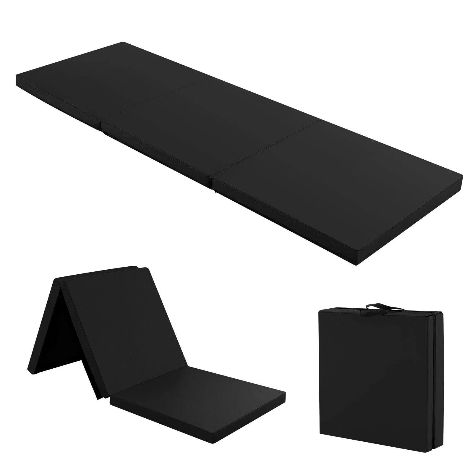 6 x 2 ft Tri-Fold Gym Mat with Handles and Removable Zippered Cover-Black | Costway