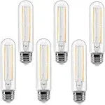 E26 LED Bulbs 6-Pack, Dimmable LED Light Bulbs 40W, 4W 2700K Soft White, T10 LED Bulb, Tubular Long Edison Bulbs for Chandelier, Wall Scones, Ceiling Light, Pendant Light