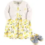 NWT Hudson Baby Lemon Yellow and White Dress &amp; Cardigan Set w/Shoes Size 0-3M