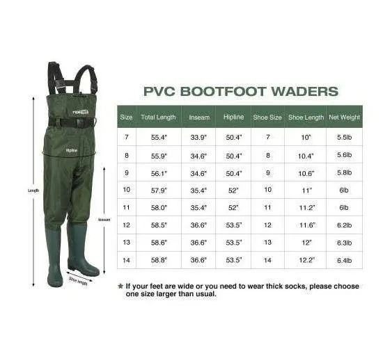 TIDEWE Bootfoot Chest Wader, 2-Ply Nylon/PVC Waterproof Fishing & Hunting Waders with Boot Hanger for Men and Women Green Size 13, Men's