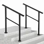 2 Pack 3 Step Hand Rails for Outdoor Steps, Wrought Iron Railing, Exterior Hand 