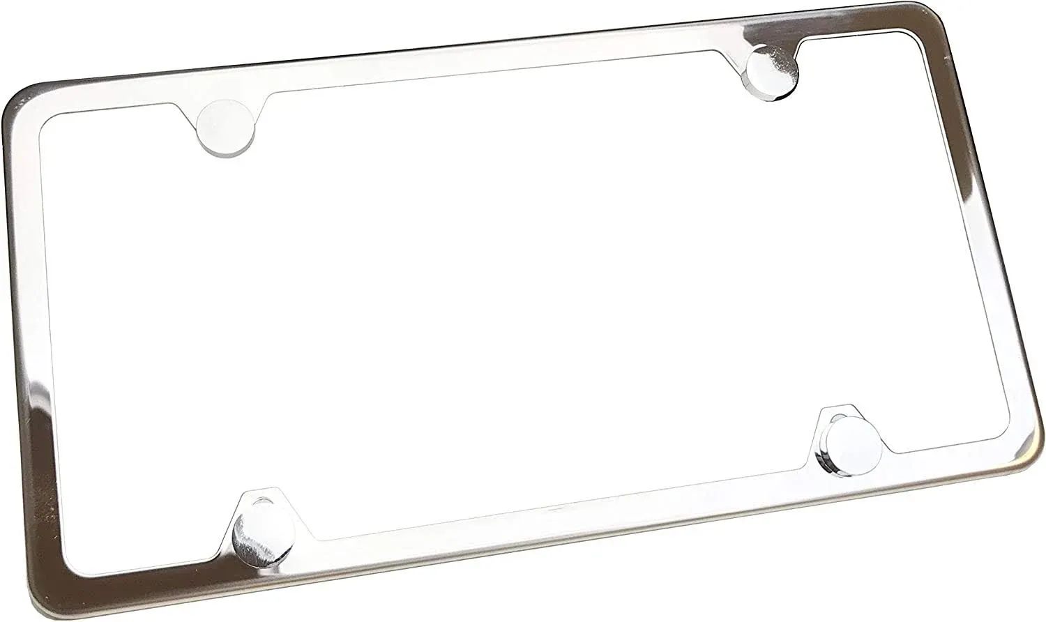 T304 Stainless Steel Polish Mirror 4 Hole Slim License Plate Frame Holder Tag w/Chrome Metal Cap …