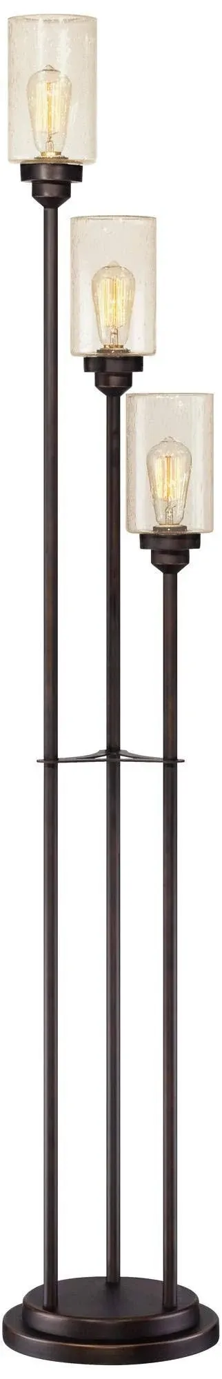 Franklin Iron Works Vintage Floor Lamp 3-Light Oiled Bronze Amber Seedy Glass ...