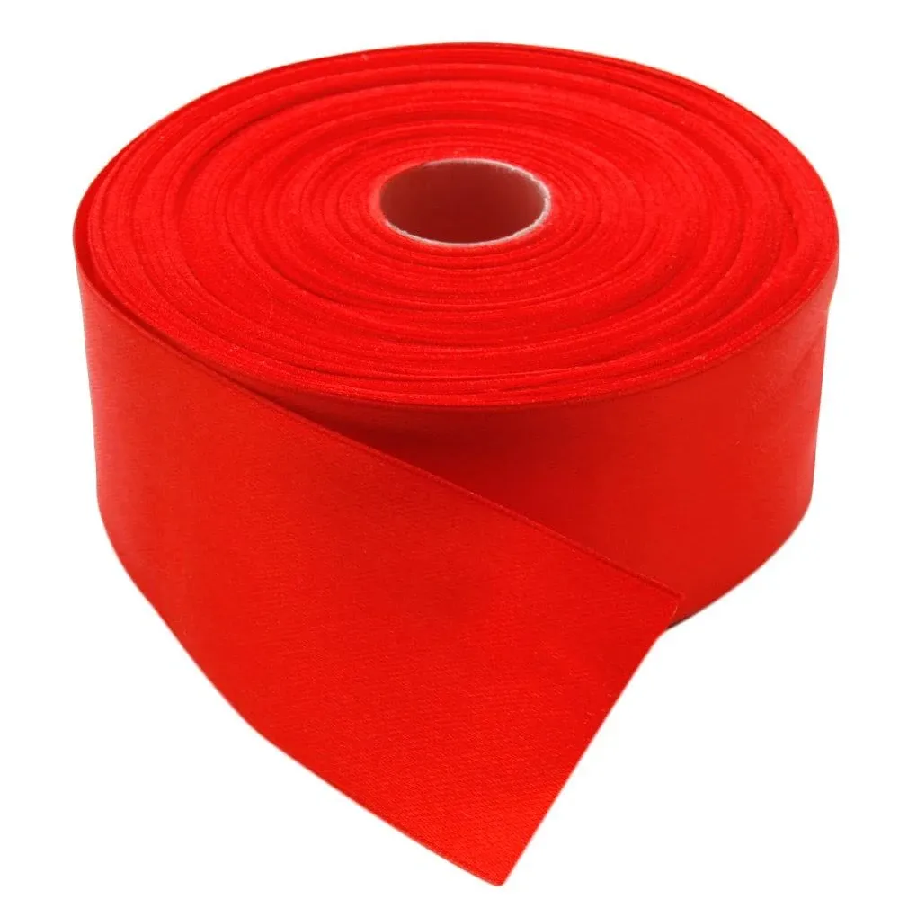 Topenca Supplies 2 Inches x 50 Yards Double Face Solid Satin Ribbon Roll, Red