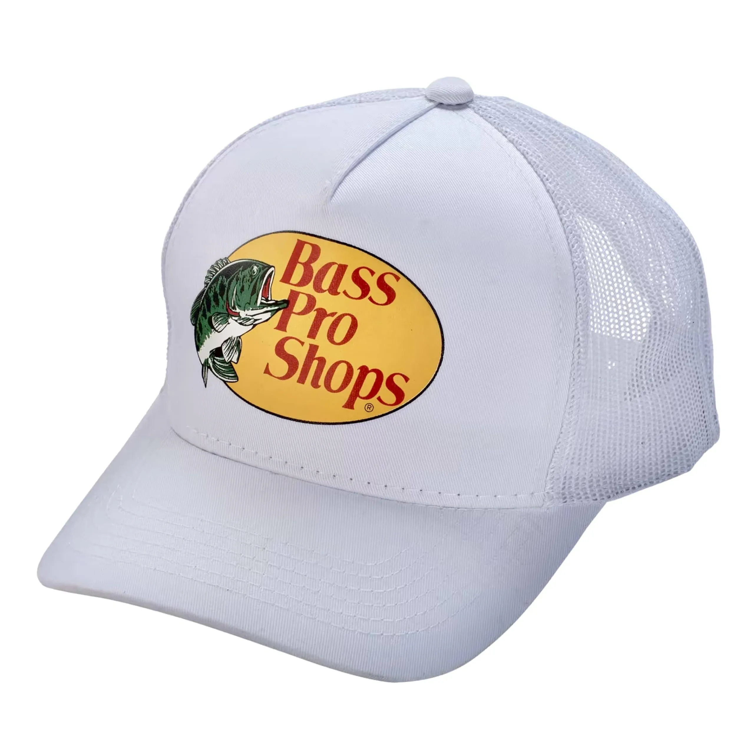 Bass Pro Shops Snapback Hat White Curved Brim Fishing Outdoors Hunting Shooting