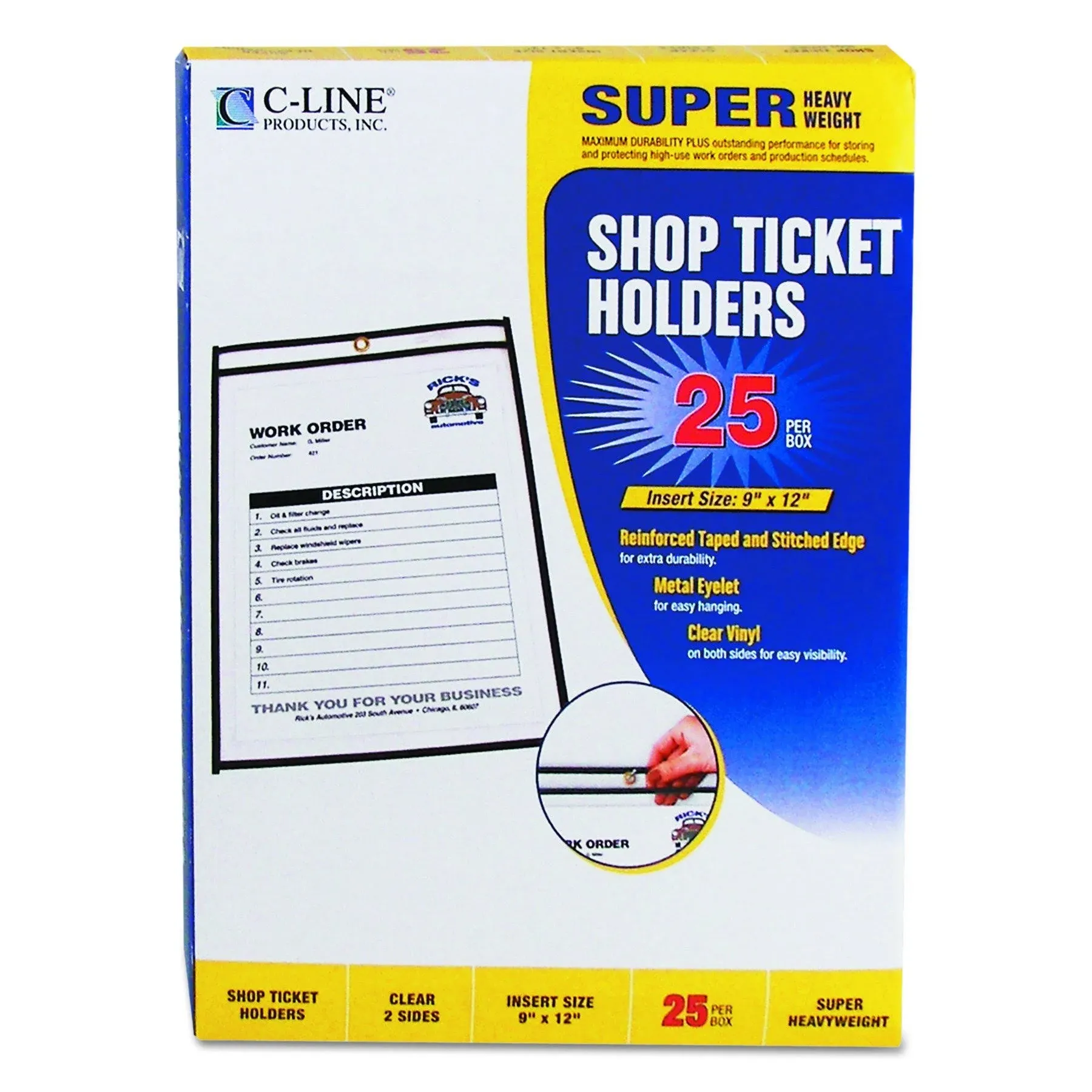 C-Line Products 46912 Shop Ticket Holders,Clear,<wbr/>9 X 12&#034;,Pk25