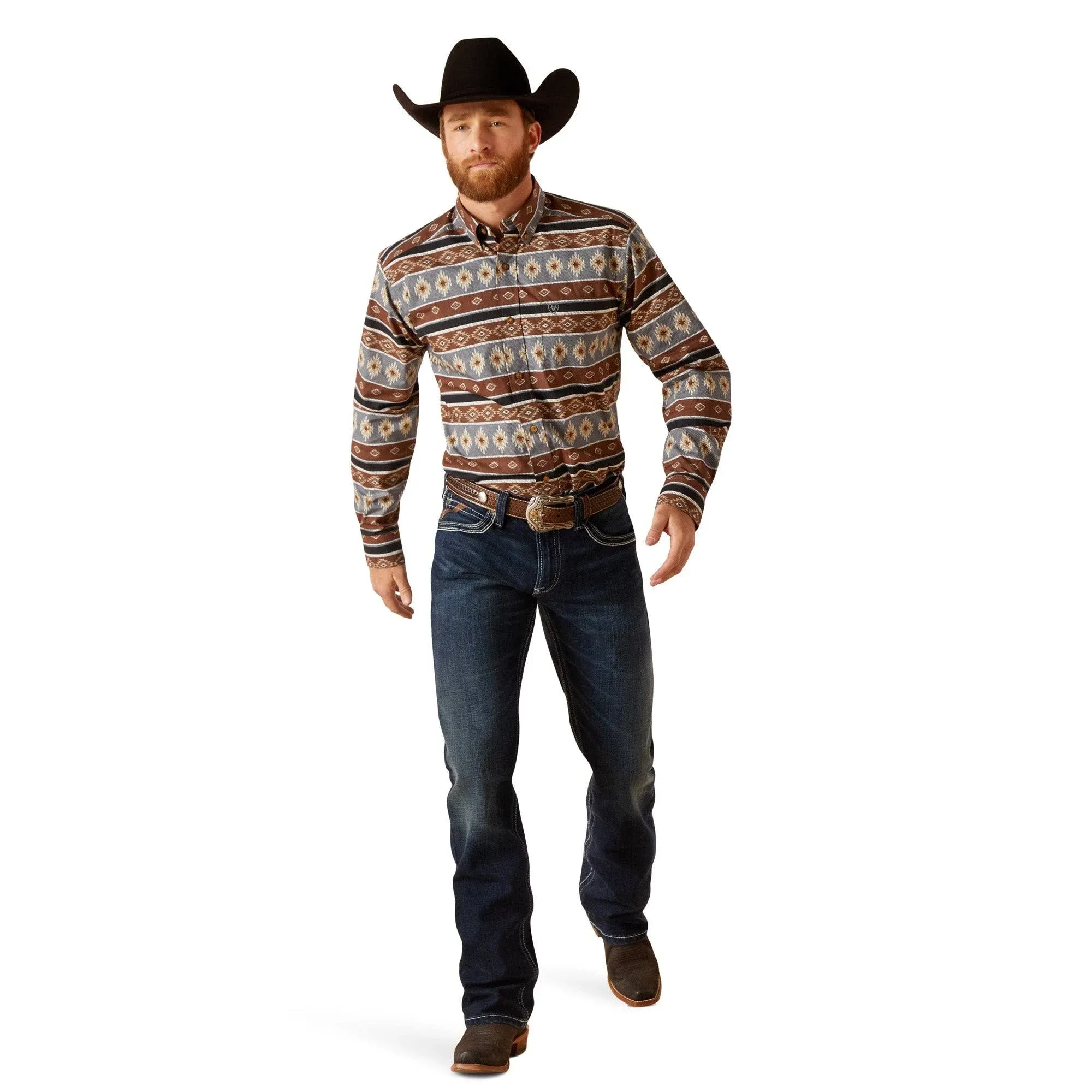 ARIAT MEN'S NELLY SOUTHWESTERN STRIPED LONG SLEEVE BUTTON-DOWN WESTERN