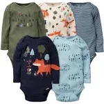 Gerber 5-Pack Baby Boys Fox Long Sleeve Onesies Bodysuits - Newborn