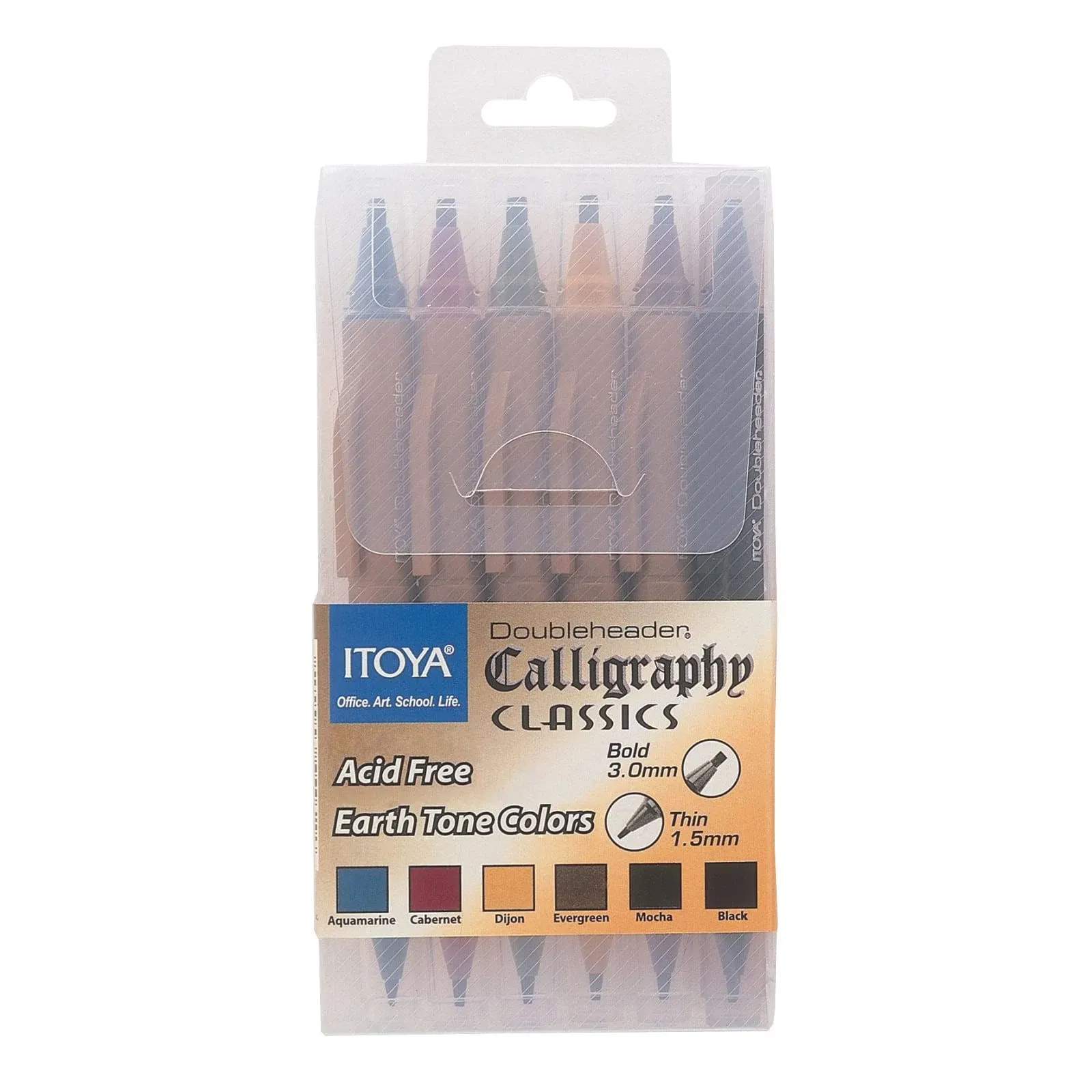 PROFOLIO by Itoya, Calligraphy Classics Doubleheader Marker, 1.5mm and 3mm Chisel Tips, Set of 6