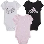 Adidas Baby Girls Printed Cotton Bodysuits, Pack of 3 - Black, Pink, White