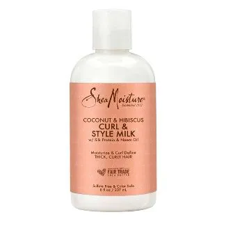 SheaMoisture Fair Trade Sulfate Free Coconut Hibiscus Curl & Style Milk with Silk Protein & Neem Oil For Thick, Defined, Curly Hair 8 oz