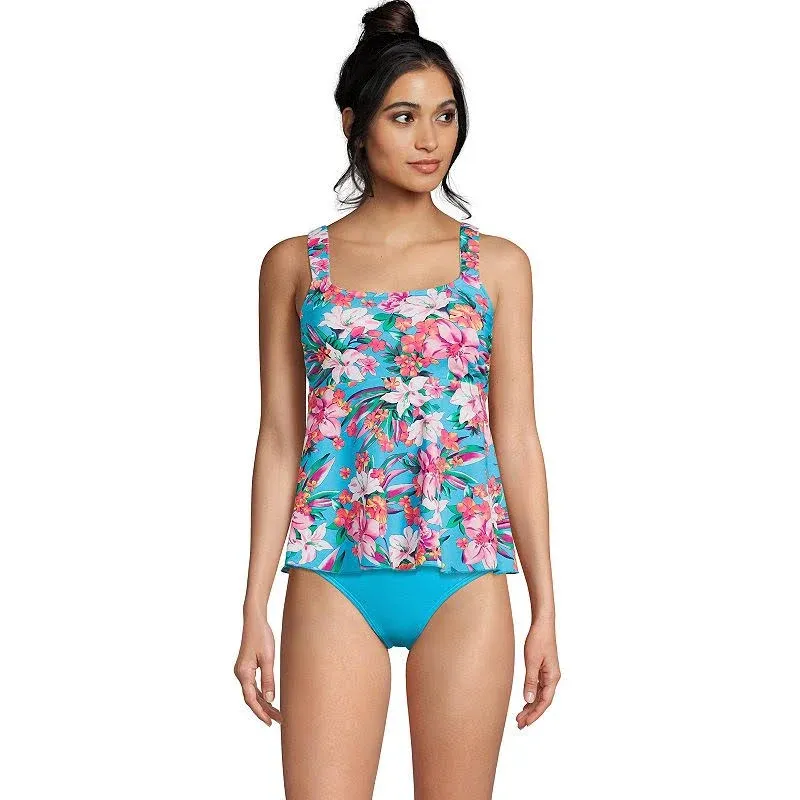 Lands' End Women's Long Flutter Tankini Top - Blackberry