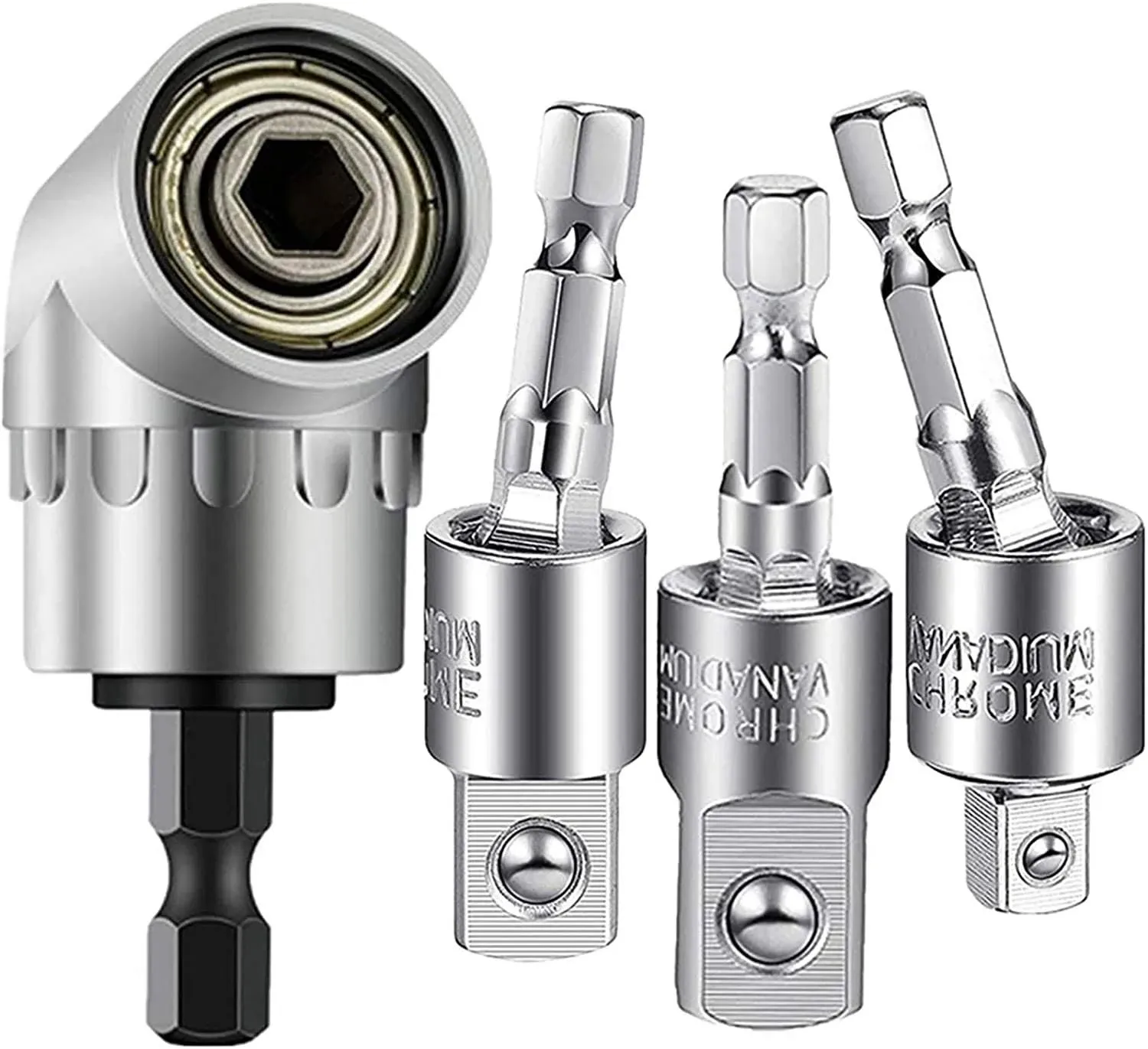 4PCS Abruga Square Drive Sockets, Power Drill Sockets Adapter Sets, 105 Degree Angle Screwdriver Socket Holder, 360 Degree Rotation Adjustable Drill Bit 1/4" 3/8" 1/2" Extension Rod Accessories