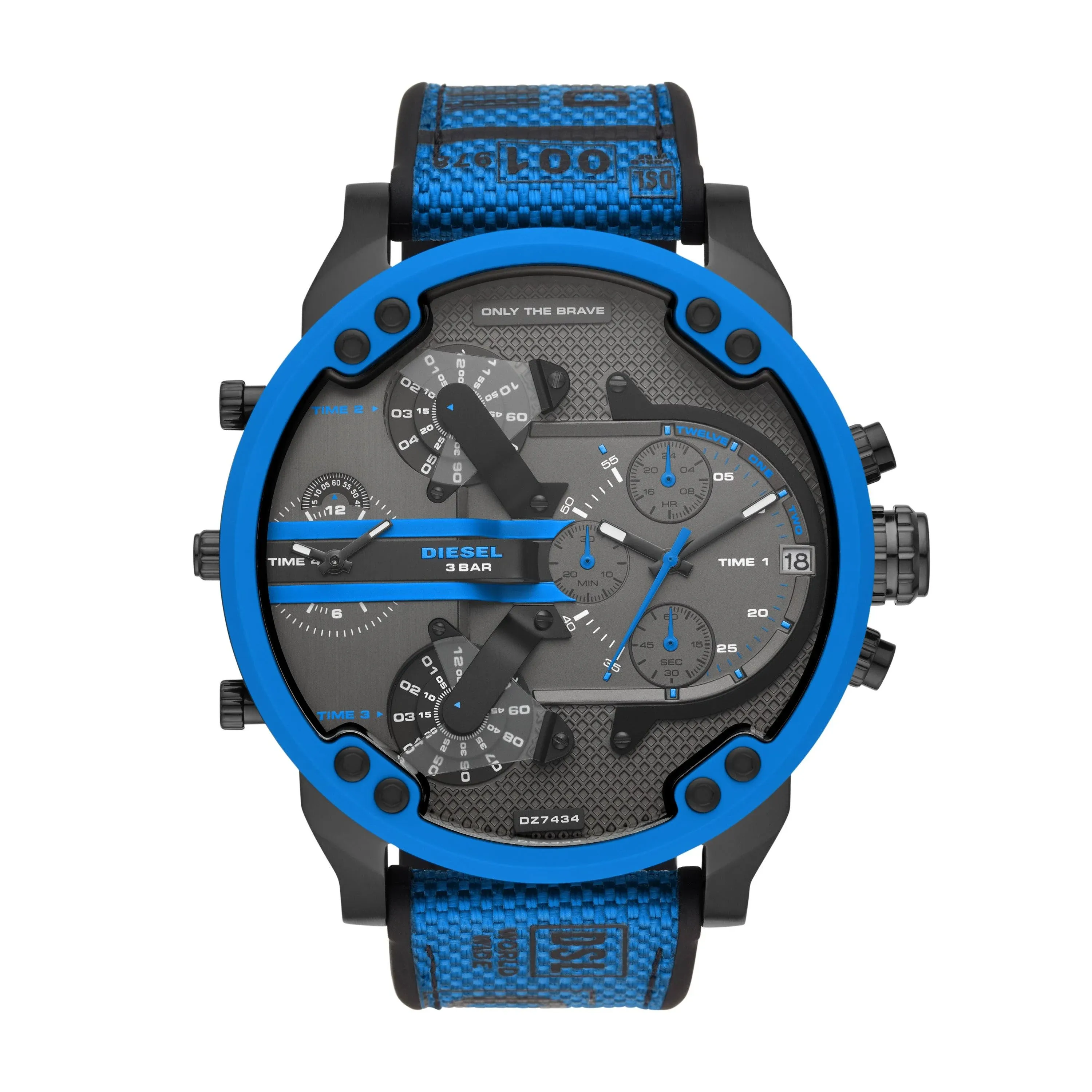 Diesel Mr. Daddy 2.0 Stainless Steel and Nylon/Silicone Chronograph Men's Watch, Color: Blue (Model: DZ7434)