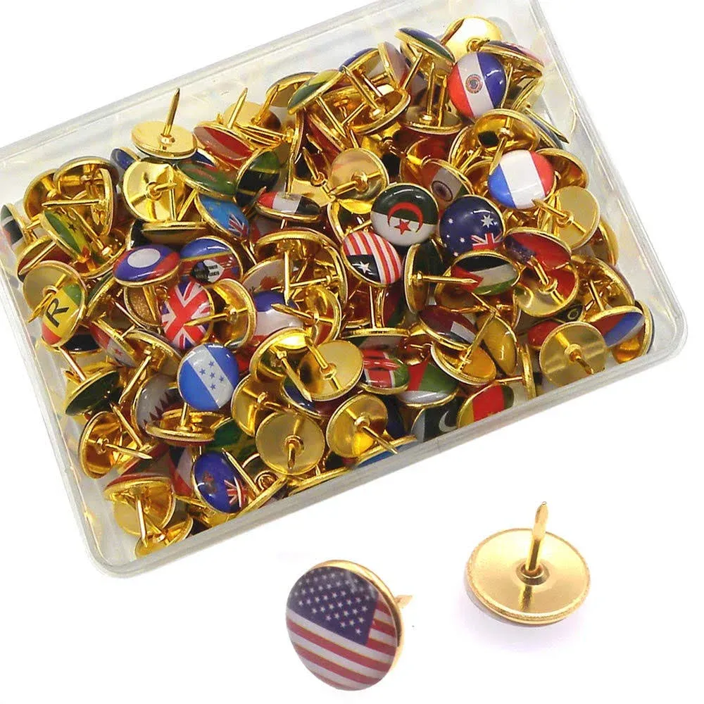 194 Pieces Creative Push Pins National Flag Pins Thumb Tacks Country Map Push Pin Decorative Drawing Pins For Bulletin Board, Pinboard, Map, Office