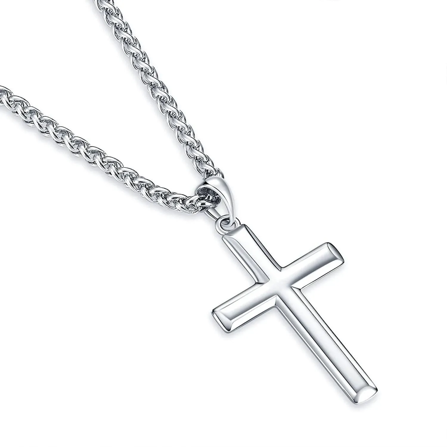 Rnivida Cross Necklace for Men, 925 Sterling Silver Cross with Stainless Steel Wheat Chain