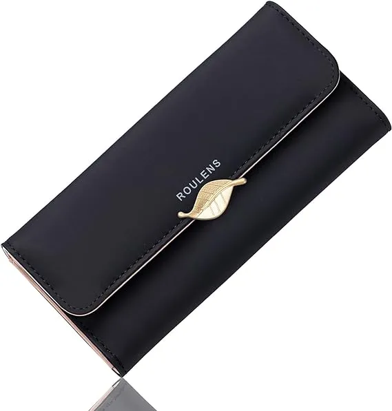 Roulens Wallet for Women RFID Blocking PU Leather Leaf Pendant Card Holder Phone