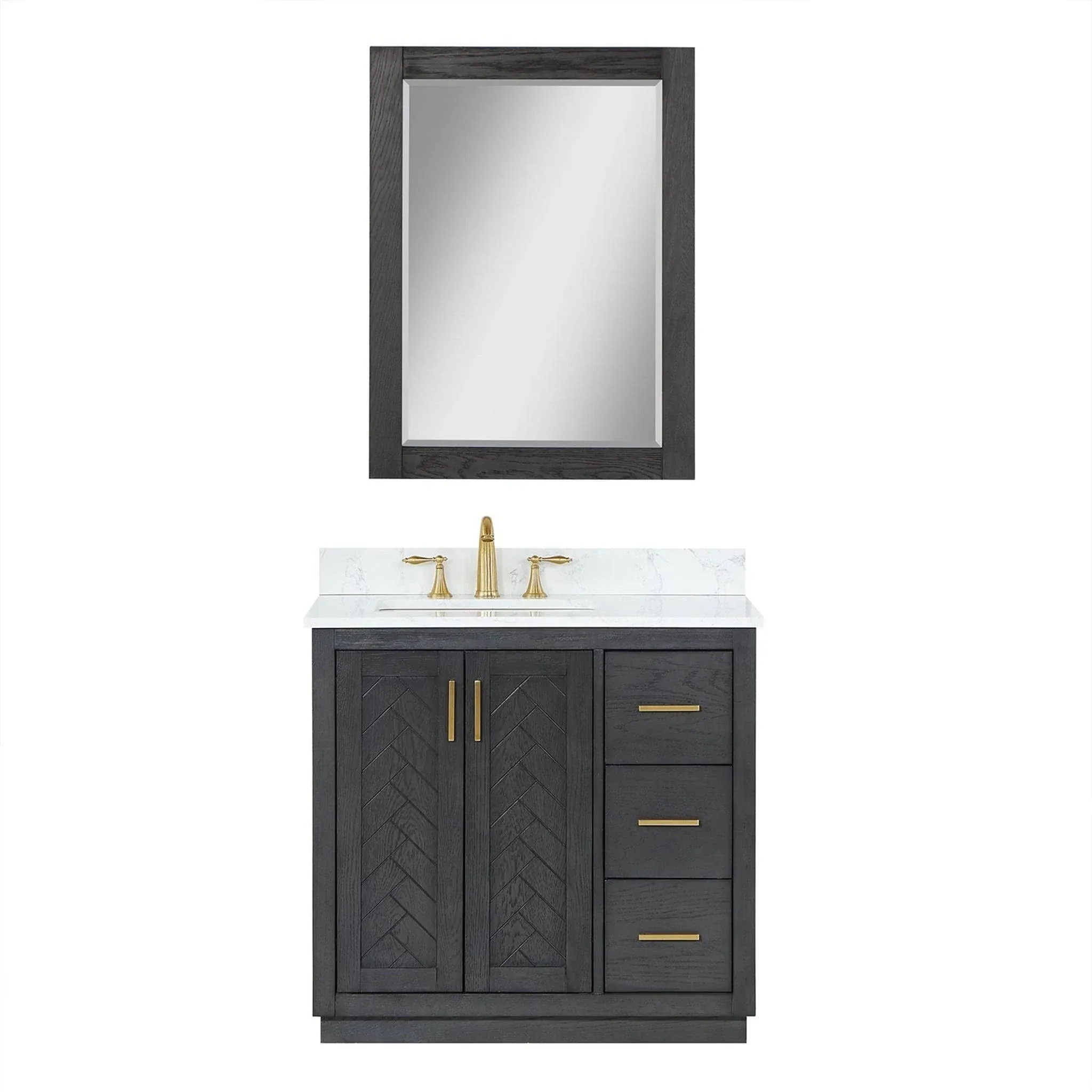 Altair - Gazsi 36" Single Bathroom Vanity Set with Grain White Composite Stone Countertop Classic Blue / Without Mirror