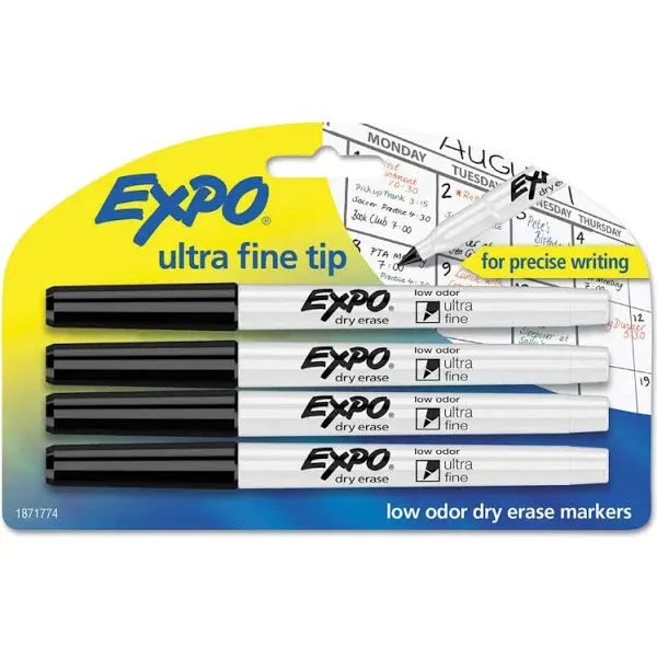 Expo Low-Odor Dry Erase Marker - Ultra Fine Point - Black - 4 Pack