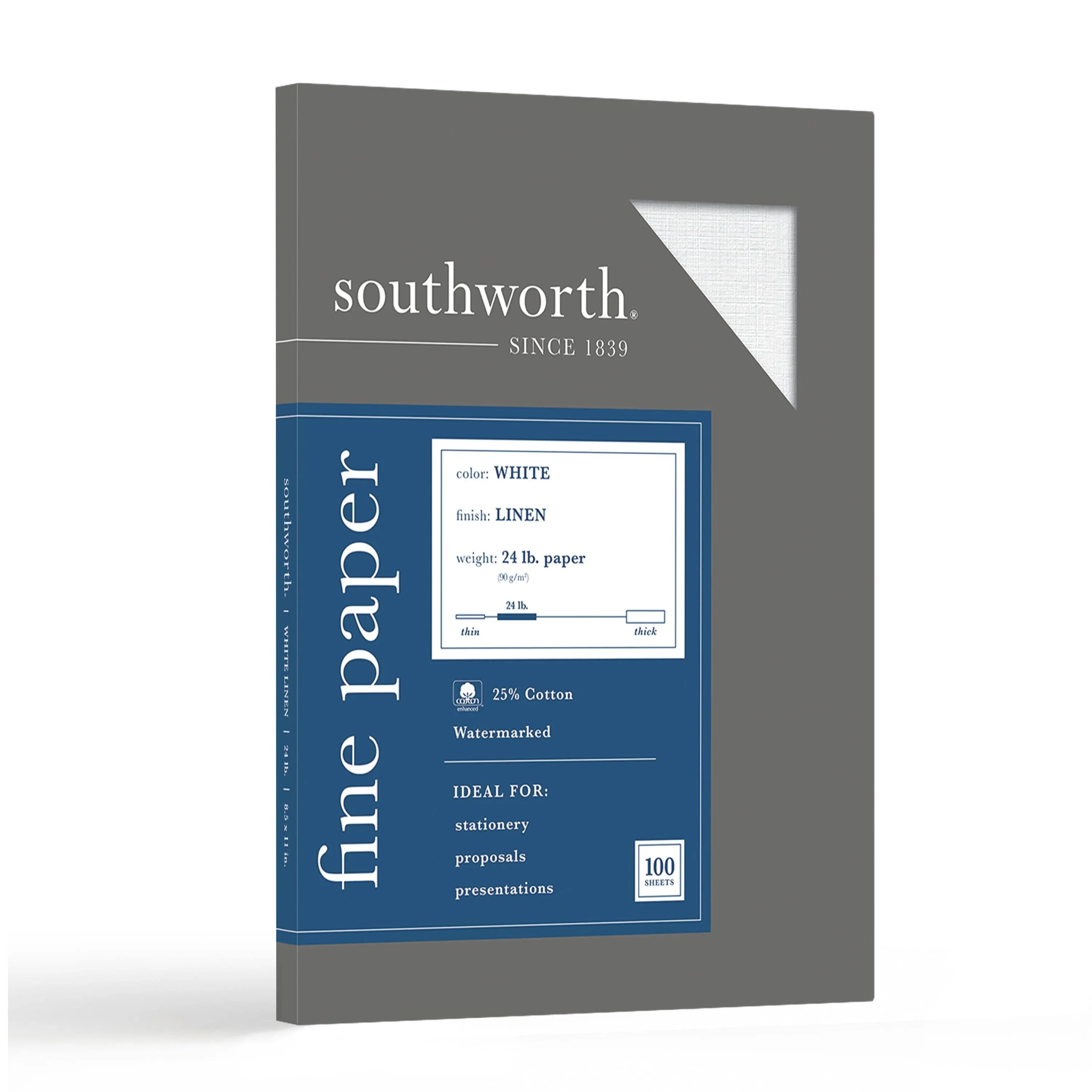 Southworth Business Paper, White, 25% Cotton Linen - 100 count