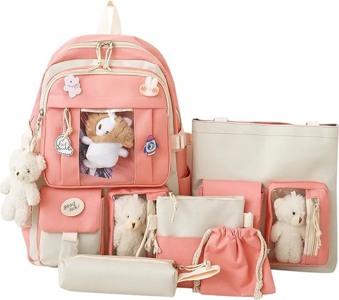 LIK EPOCH Kawaii Backpack 5Pcs Set Aesthetic 17in Preppy Backpacks... 