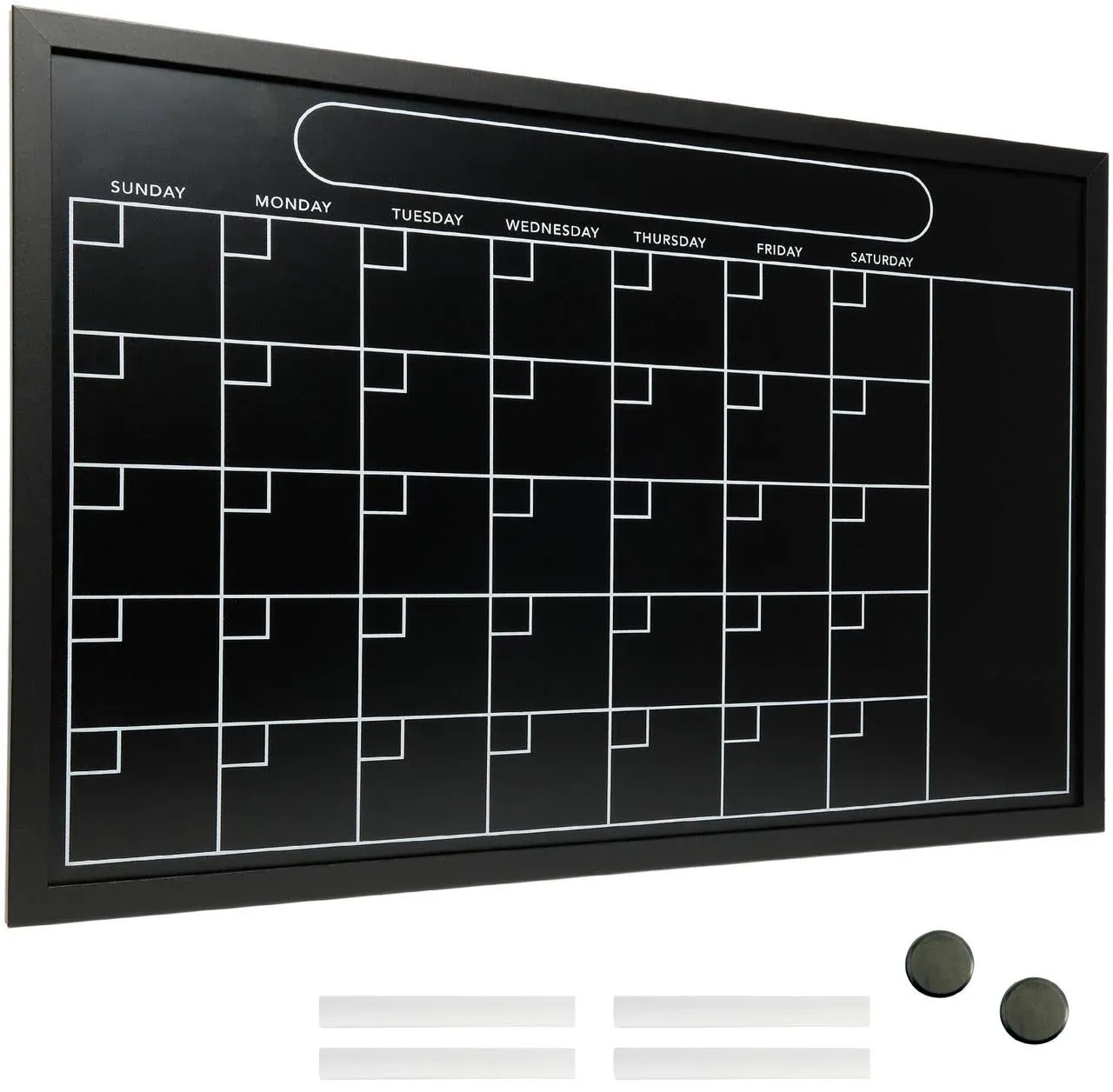 Excello Global Products Magnetic Calendar Chalkboard Large 20"x30" Black Board Weekly Monthly Format Reminder Note Section Office School Planner Erasable Wall Mounted