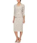 SL Fashions 2-Pc. Lace Jacket & Midi Dress Set - Champagne - Size 18