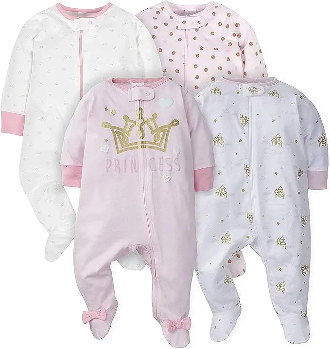 Gerber Baby Girls' 4 Pack Sleep 'N Play Footie