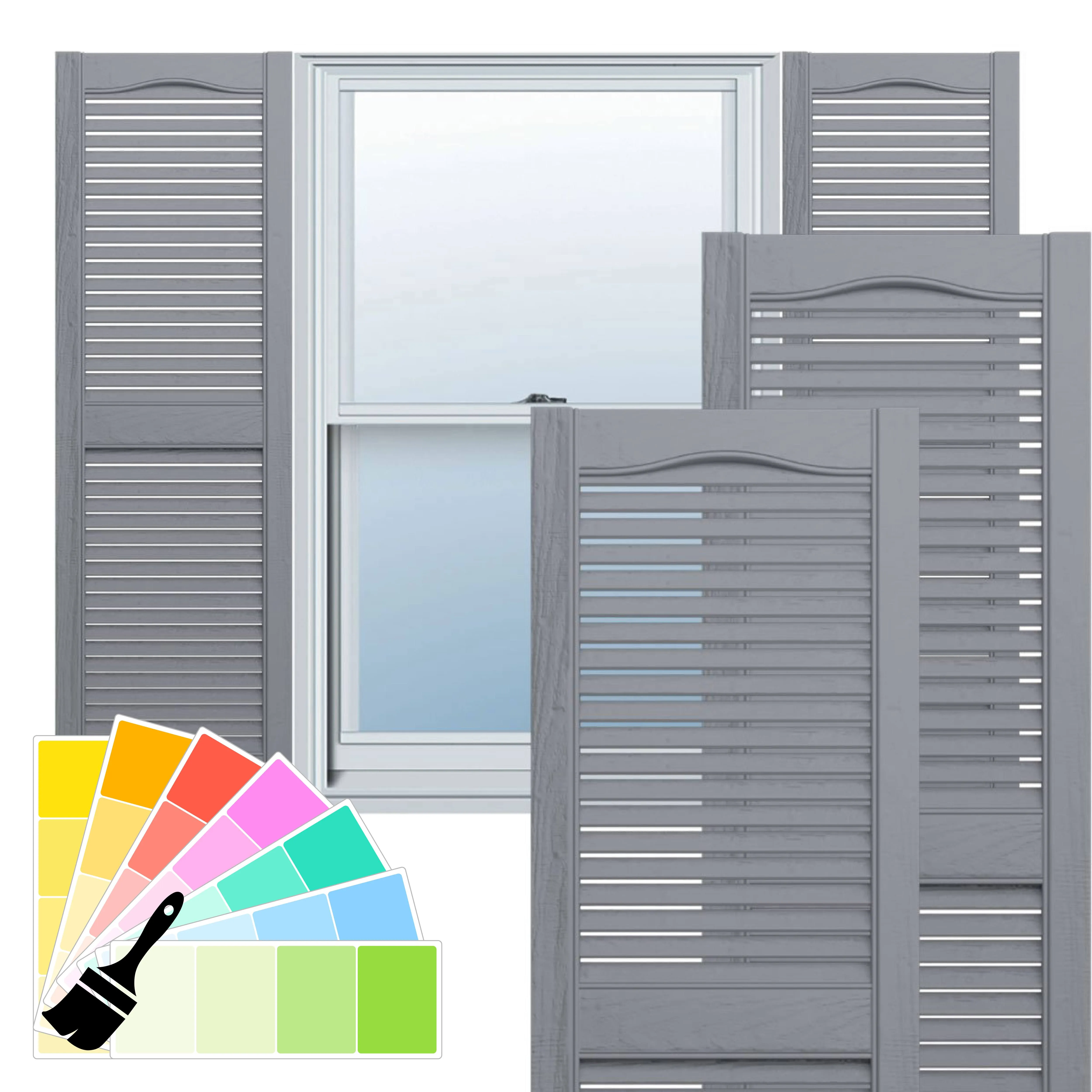 12 in. x 48 in. Louvered Vinyl Exterior Shutters Pair in Paintable