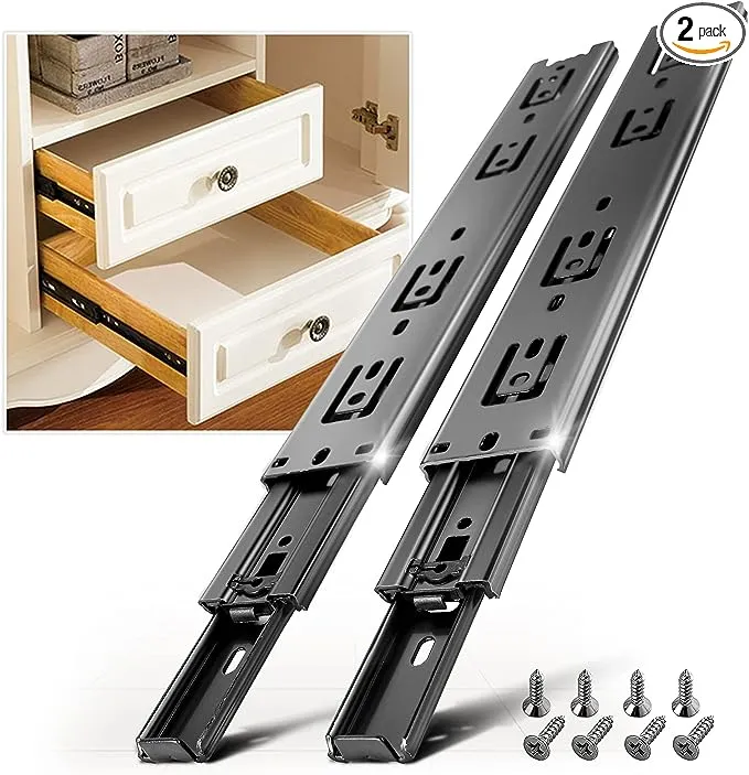 AOLISHENG 1 Pair Full Extension Drawer Slides Rails 8 10 12 14 16 18 20 22 24 Inch 100 LB Load Capacity Side Mount Ball Bearing Metal Dresser Runners File Cabinet Trash Can Slider Kitchen Glides Black