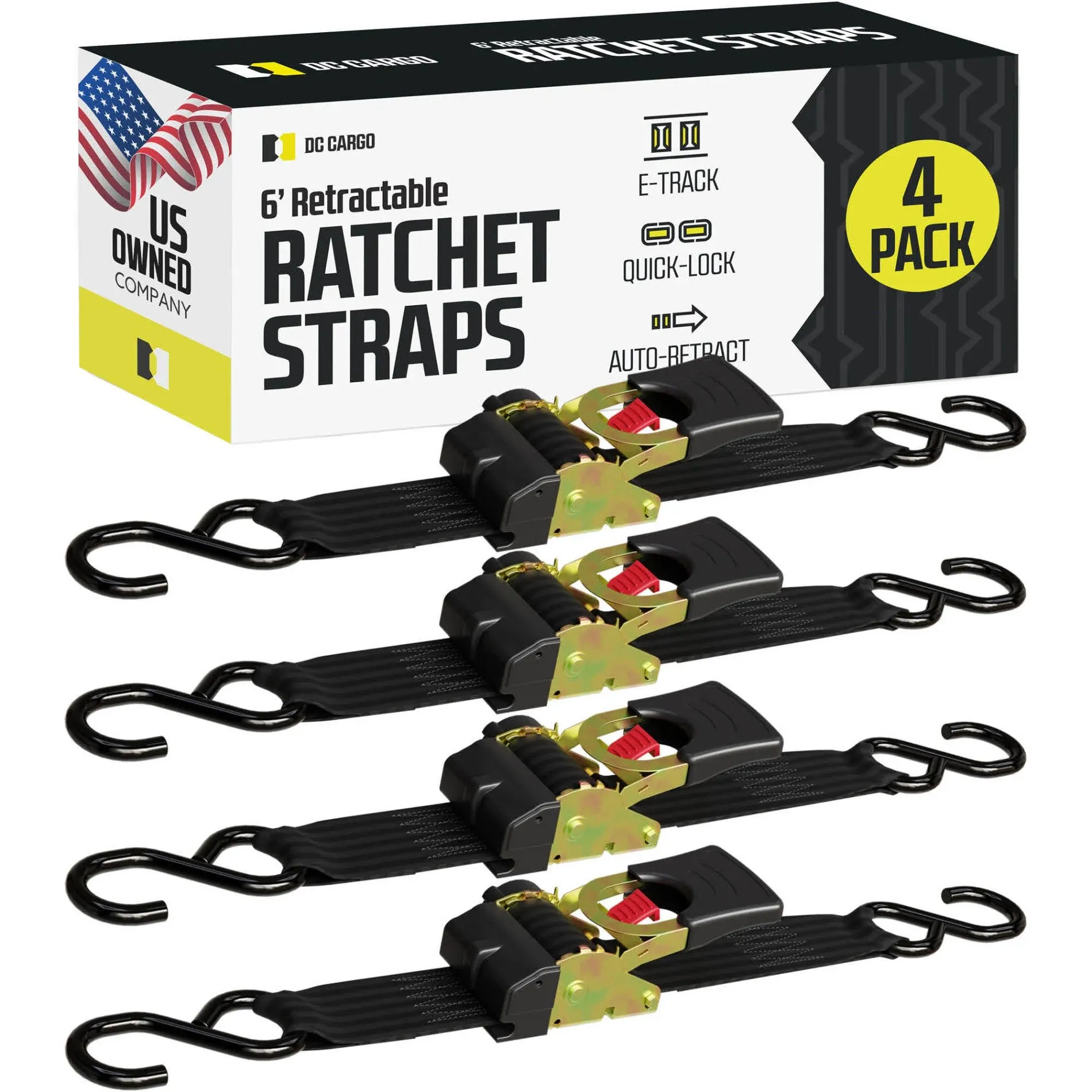 2 inch  x 6 ft Retractable Ratchet Straps 4 Pack