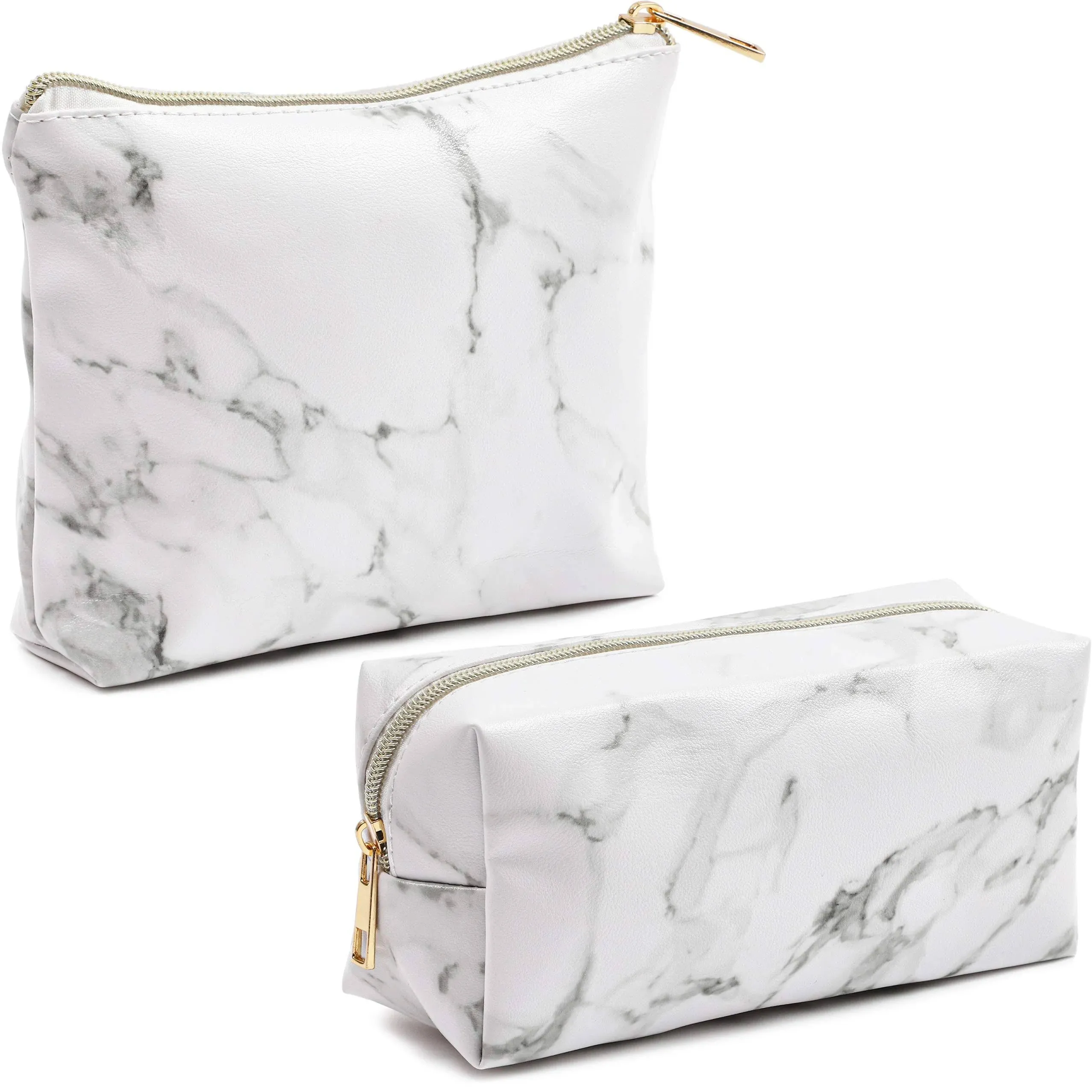 White Marble Printed Cosmetic Travel Pouch Set for Makeup Supplies (2 Pack)